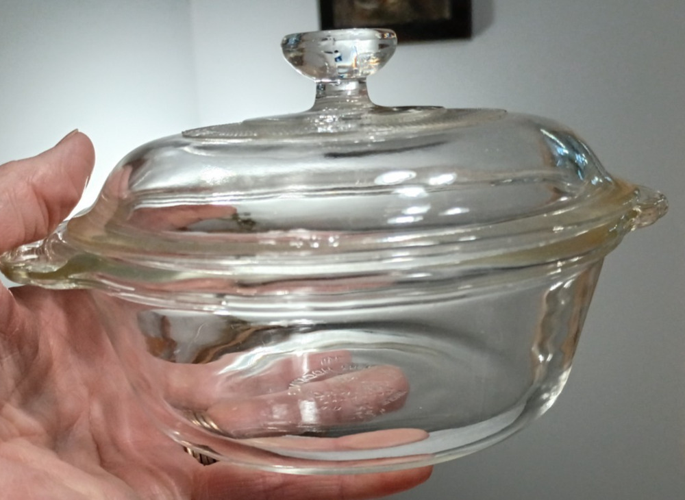 VTG Anchor Hocking Fire King 1 PT MCM Clear Small Covered Dish Set Retired-READ